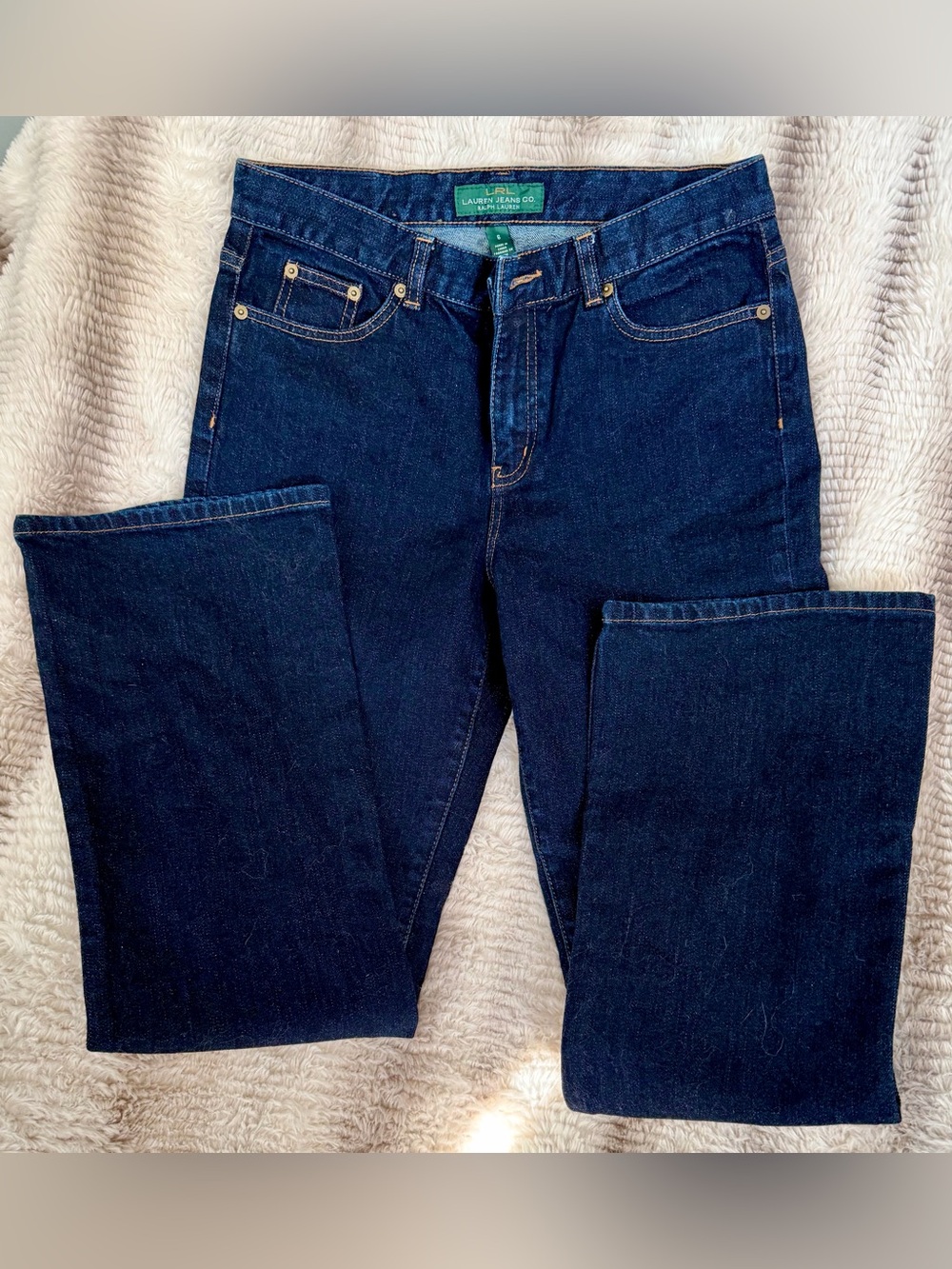 Lauren Ralph Lauren (LRL) Lauren Jeans Co. classic dark wash denim jeans.